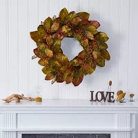 Nearly Natural Fall Magnolia Artificial Wreath