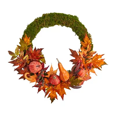 Nearly Natural Faux Pumpkin Gourd & Maple Leaf Indoor Wreath