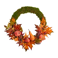 Nearly Natural Faux Pumpkin Gourd & Maple Leaf Wreath