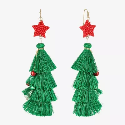 Bijoux Bar Christmas Tree Tassel Drop Earrings