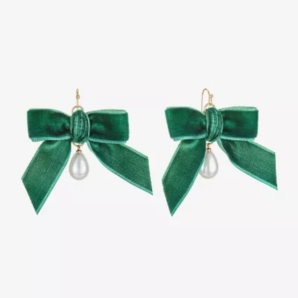 Bijoux Bar Velvet Simulated Pearl Bow Drop Earrings