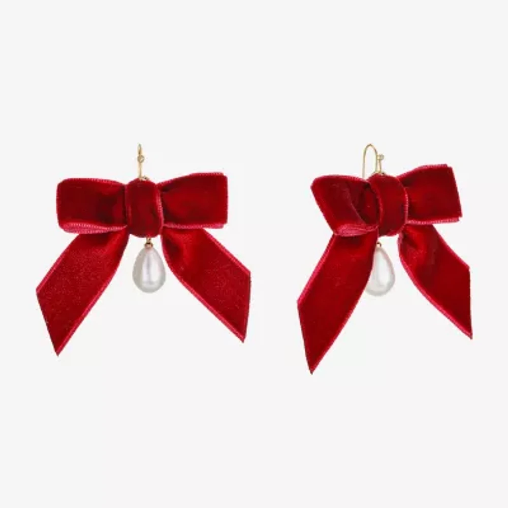 Bijoux Bar Velvet Simulated Pearl Bow Drop Earrings