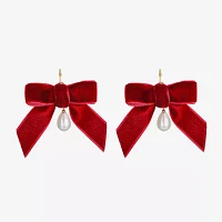 Bijoux Bar Velvet Simulated Pearl Bow Drop Earrings