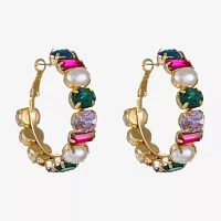 Bijoux Bar Glass Simulated Pearl Hoop Earrings