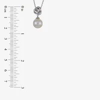 Womens White Cultured Freshwater Pearl Sterling Silver Knot Pendant Necklace