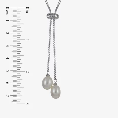 Womens White Cultured Freshwater Pearl Sterling Silver Y Necklace