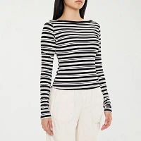 Forever 21 Long Sleeve Baby Tee Stripe Womens Juniors Scoop Neck T-Shirt