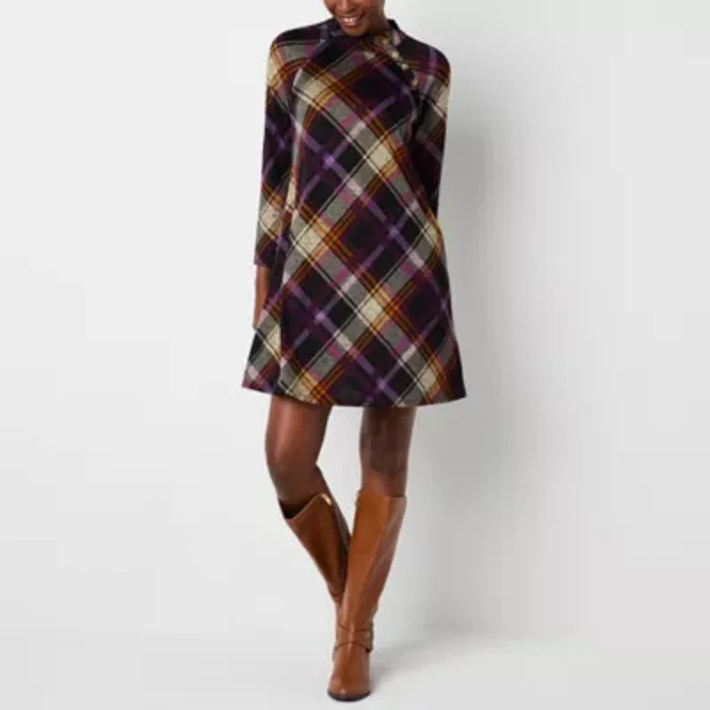 Jessica Howard Womens 3/4 Sleeve Plaid Shift Dress