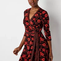 Perceptions 3/4 Sleeve Floral Reversible Midi Wrap Dress