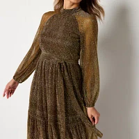 Danny & Nicole Womens Long Sleeve Belted Confetti Evening Gown