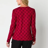 Liz Claiborne Womens Crew Neck Long Sleeve Blouse