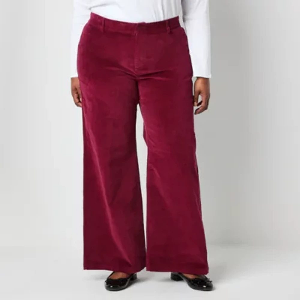 Liz Claiborne-Plus Womens High Rise Wide Leg Pull-On Pants