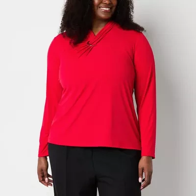 Liz Claiborne Plus Womens Long Sleeve Blouse