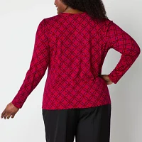 Liz Claiborne Plus Womens Crew Neck Long Sleeve Blouse