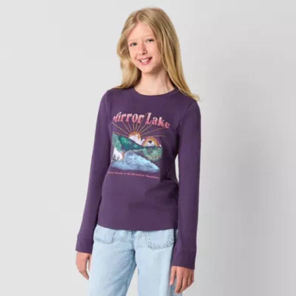 Thereabouts Little & Big Girls Round Neck Long Sleeve Graphic T-Shirt