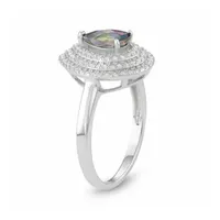 Womens Genuine Mystic Fire Topaz Sterling Silver Halo Cocktail Ring