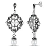 Genuine Black Marcasite Sterling Silver Drop Earrings