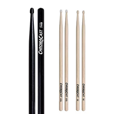 ChromaCast Drumstick Sampler Pack with 7A Black Wood Tip, 5A Nylon Tip, and 5B Wood Tip Drumsticks