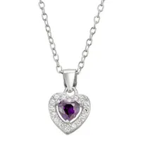 Girls Cubic Zirconia Sterling Silver Heart Pendant Necklace