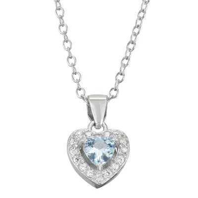 Girls Blue Cubic Zirconia Sterling Silver Heart Pendant Necklace