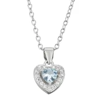 Girls Cubic Zirconia Sterling Silver Heart Pendant Necklace