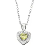 Girls Cubic Zirconia Sterling Silver Heart Pendant Necklace