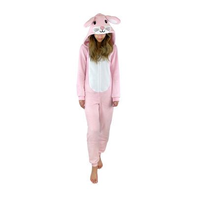 Peace Love And Dreams Womens Pink Bunny Long Sleeve One Piece Pajama