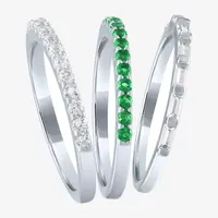 Womens Lab Created Green Emerald Sterling Silver Ring Sets