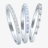 Womens Lab Created White Opal Sterling Silver Ring Sets