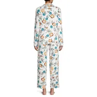 Liz Claiborne Womens V-Neck Long Sleeve 2-pc. Pant Pajama Set