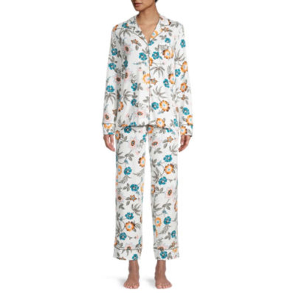 Liz Claiborne Womens V-Neck Long Sleeve 2-pc. Pant Pajama Set