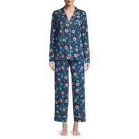 Liz Claiborne Womens V-Neck Long Sleeve 2-pc. Pant Pajama Set