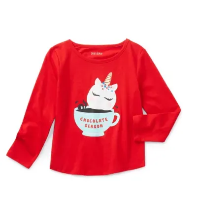 Okie Dokie Toddler Girls Round Neck Long Sleeve Graphic T-Shirt