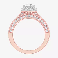 G-H / Si1-Si2) Womens 1/ CT. T.W. Lab Grown White Diamond 14K Gold Cushion Side Stone Halo Engagement Ring