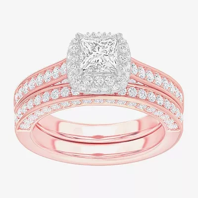 (G-H / Si1-Si2) Womens 1 7/8 CT. T.W. Lab Grown White Diamond 14K Gold Cushion Side Stone Halo Engagement Ring