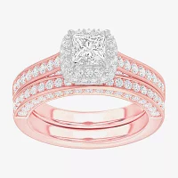 G-H / Si1-Si2) Womens 1/ CT. T.W. Lab Grown White Diamond 14K Gold Cushion Side Stone Halo Engagement Ring