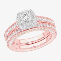 G-H / Si1-Si2) Womens 1/ CT. T.W. Lab Grown White Diamond 14K Gold Cushion Side Stone Halo Engagement Ring