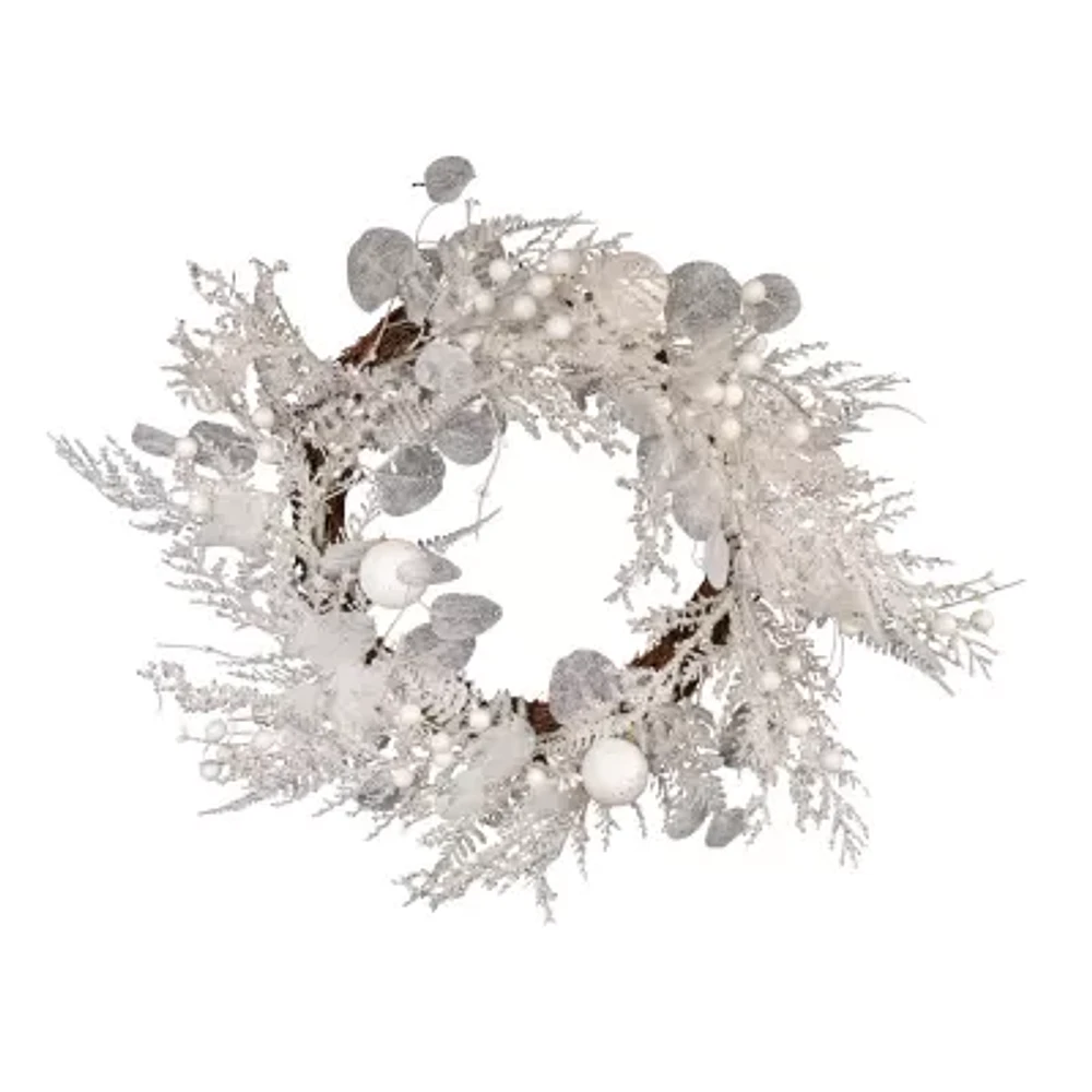 Kurt Adler 24 Inch Unlit White Ratten Indoor Christmas Wreath