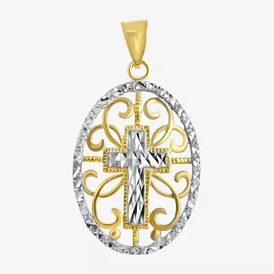 10K Two-Tone Gold Round Cross Charm Pendant