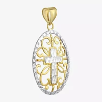 10K Two-Tone Gold Round Cross Charm Pendant