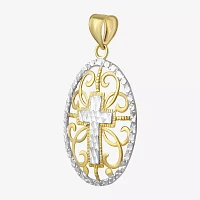 10K Two-Tone Gold Round Cross Charm Pendant