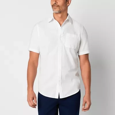 St. John's Bay Slub Mens Classic Fit Short Sleeve Button-Down Shirt