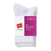 Hanes Ultimate Little & Big Girls 6 Pair Crew Socks