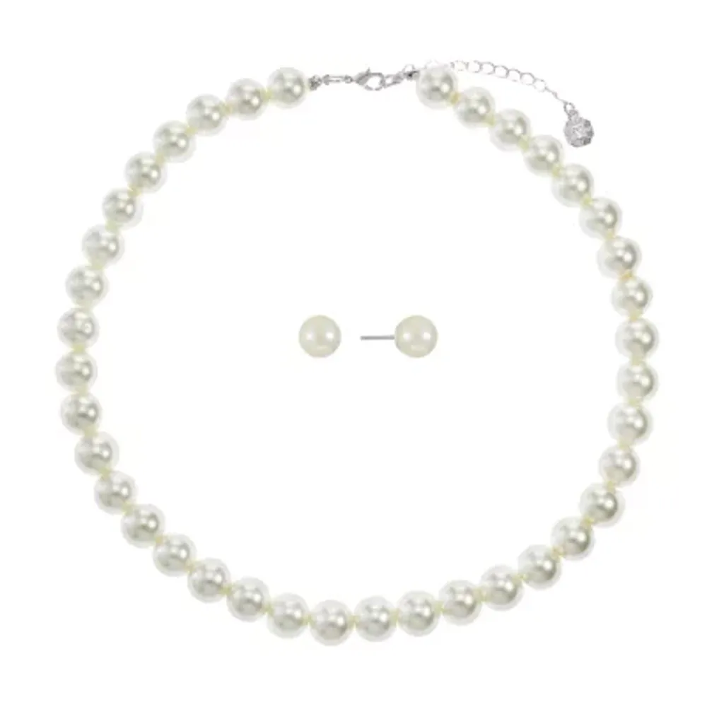 Monet Jewelry Timeless Collar Necklace And Stud Earring Womens Simulated Pearl 2-pc. Jewelry Set