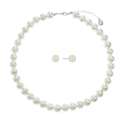 Monet Jewelry Timeless Collar Necklace And Stud Earring Womens Simulated Pearl 2-pc. Jewelry Set