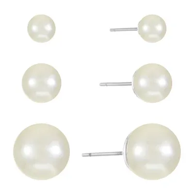Monet Jewelry Stud 3 Pair Simulated Pearl Ball Earring Set