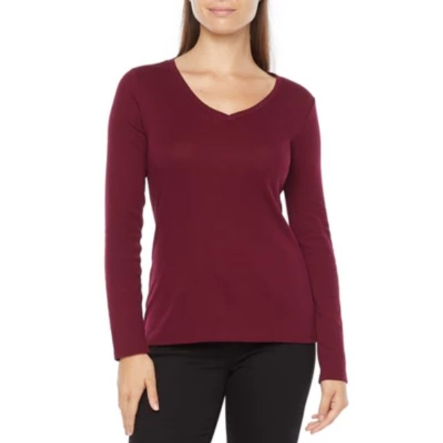 Liz Claiborne Womens Tall V Neck Long Sleeve T-Shirt