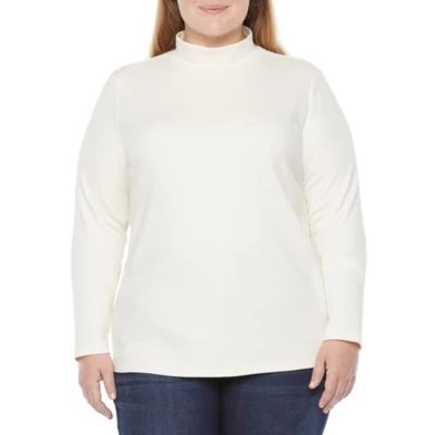 St. John's Bay Womens Plus Mock Neck Long Sleeve T-Shirt