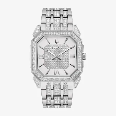 Bulova Octava Mens Crystal Accent Silver Tone Stainless Steel Bracelet Watch 96a285