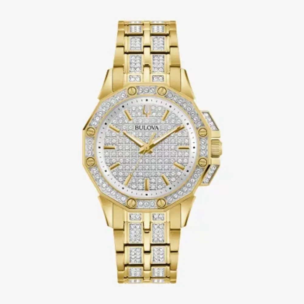 Bulova Crystal Octava Womens Crystal Accent Gold Tone Stainless Steel Bracelet Watch 98l302